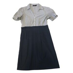 The Limited Dress Womens 10 V-Neck Short-Sleeved Shirt-waist Solid Black Stripes